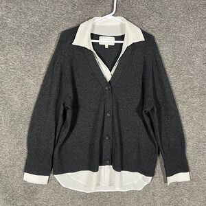 Brochu Walker Cardigan Sweater Womens Large Gray Wool Cashmere The Looker Layer